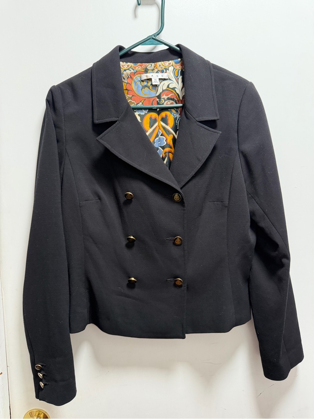 Cabi Blazer Women’s Size 14 Black Double Breasted Cropped Business Career Wear